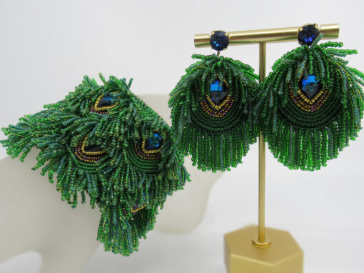 “Peacock Feather” earrings & bracelet